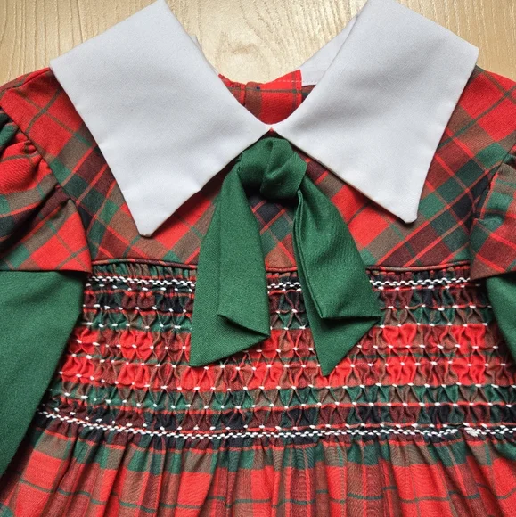Vintage 1980s Polly Flinders red/green plaid holiday Christmas dress